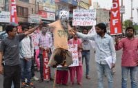  Ramdev, student organizations, Ramdev's effigy burnt, rohtak, haryana rohtak