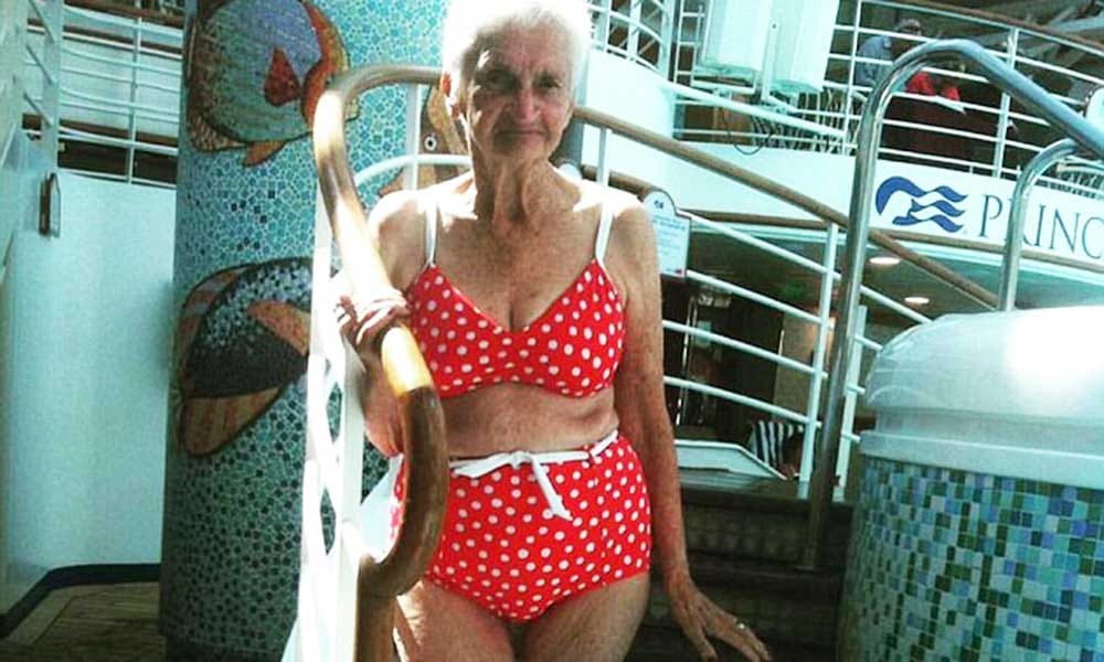 90 year old woman wears bikini on holidays