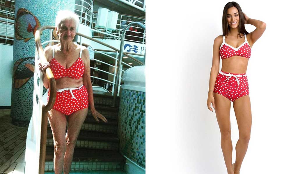 90 year old woman wears bikini on holidays