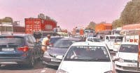 three overload dumper Clash on highway eight] jam