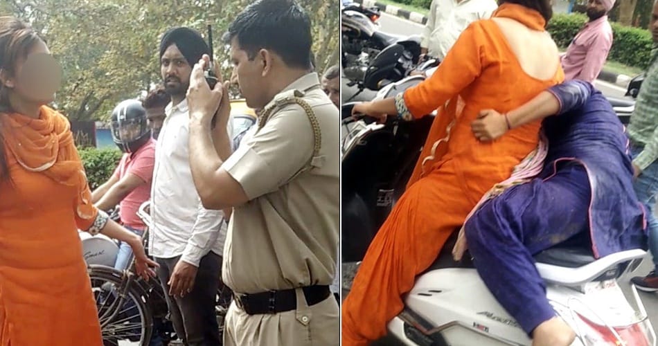 organically of drunken girl student on road