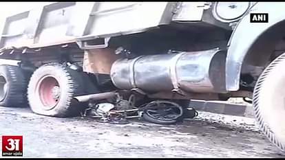 Dumper truck hits a motorcycle in national capital