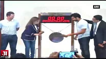 Nita Ambani, Rohit Sharma ring opening bell at BSE