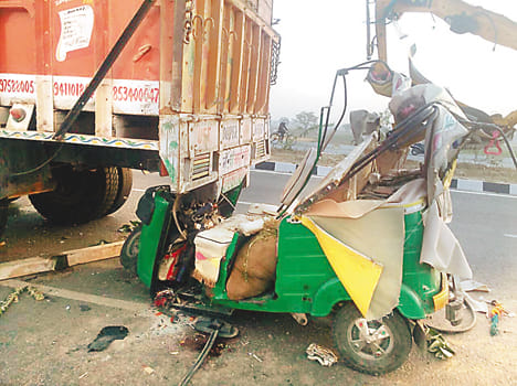 Collides with truck parked auto, a death