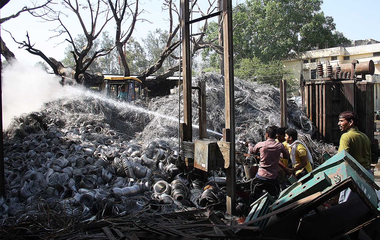 Power department workshop Scrap fire, stirring