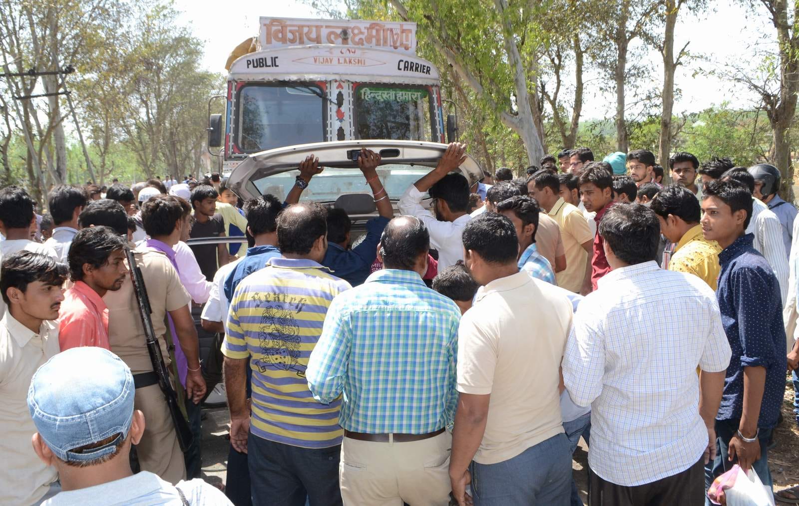 accident between car and truck, five people died.