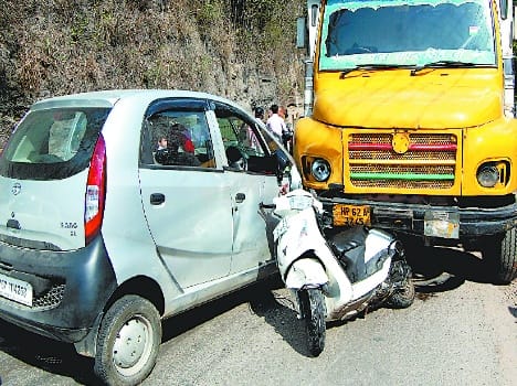 truck scooty collision one injured.
