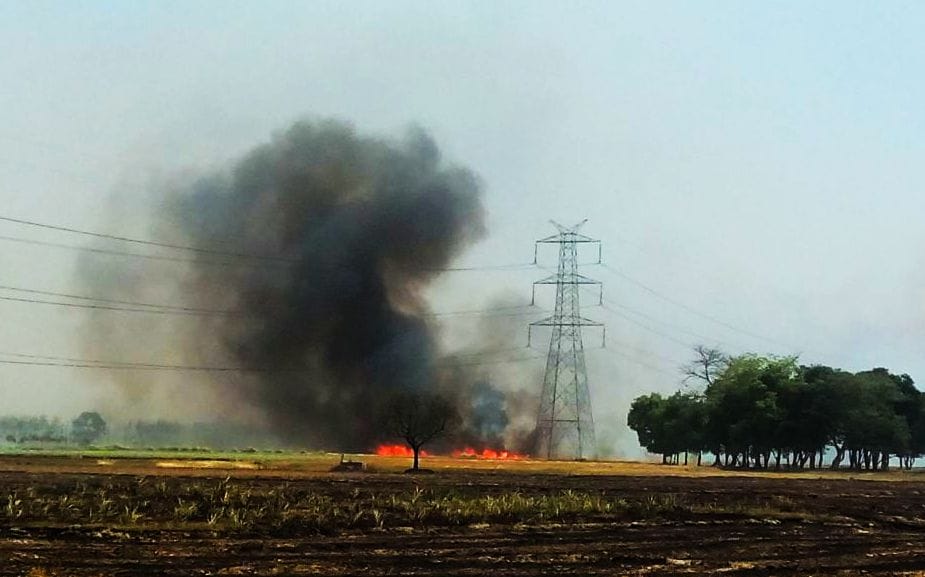 fire in wheat field