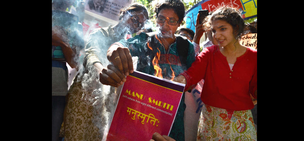 after JNU, Delhi University had been burnt the copy of Manusmriti