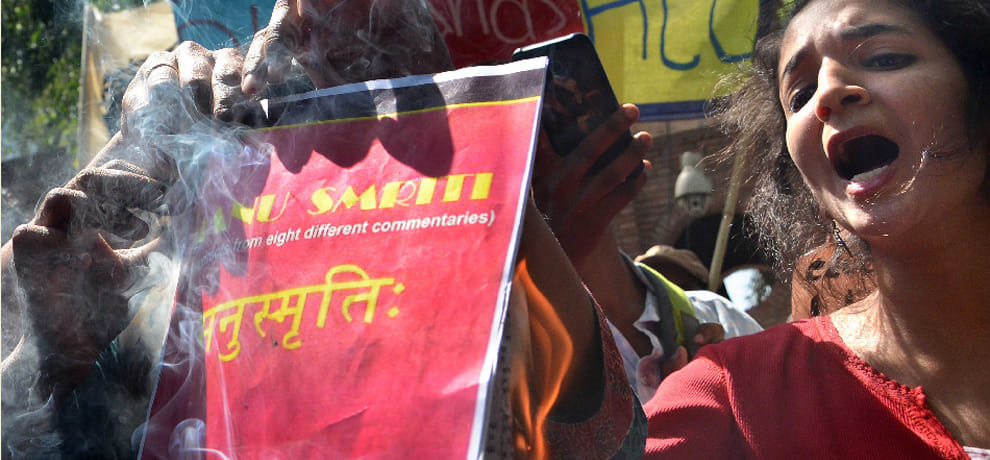 after JNU, Delhi University had been burnt the copy of Manusmriti