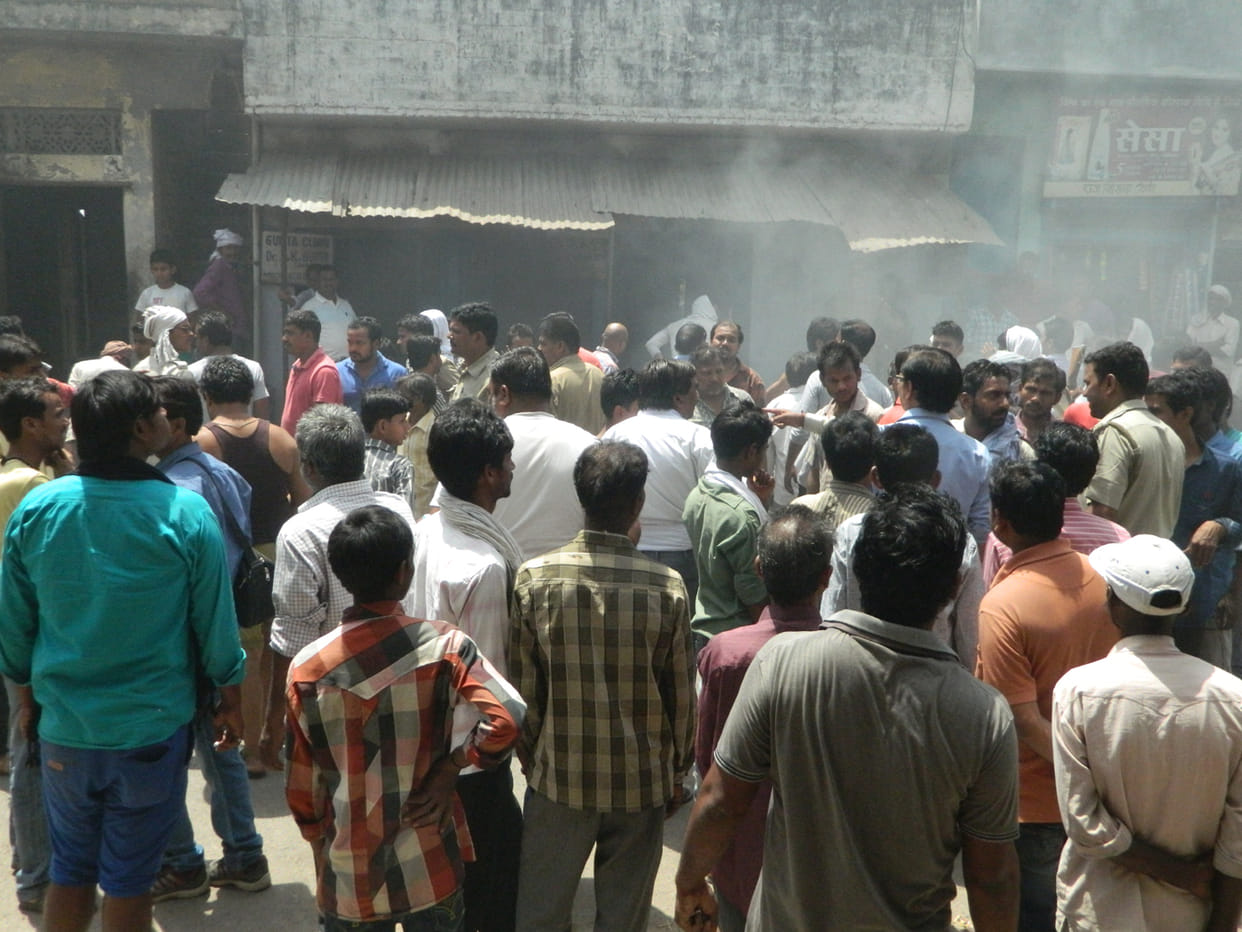 lit fire in crackers godown
