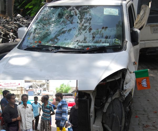 BJP leader trampled a labourer near Rajbhawan in Lucknow.