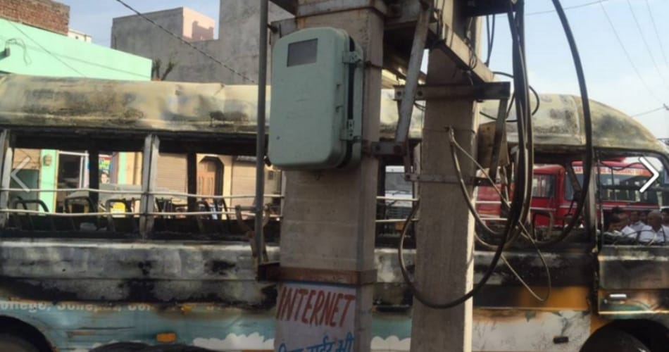 bus fire incident, school bus fire, burning school bus, sonipat, haryana