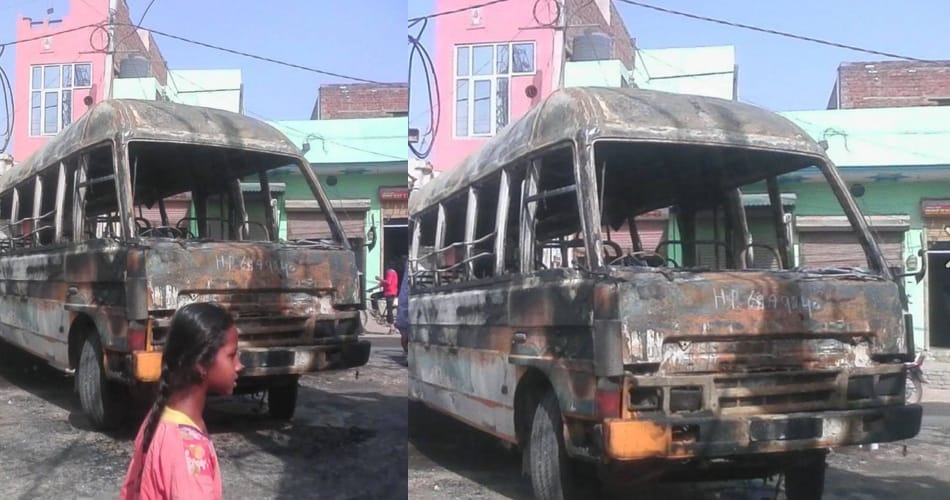 bus fire incident, school bus fire, burning school bus, sonipat, haryana