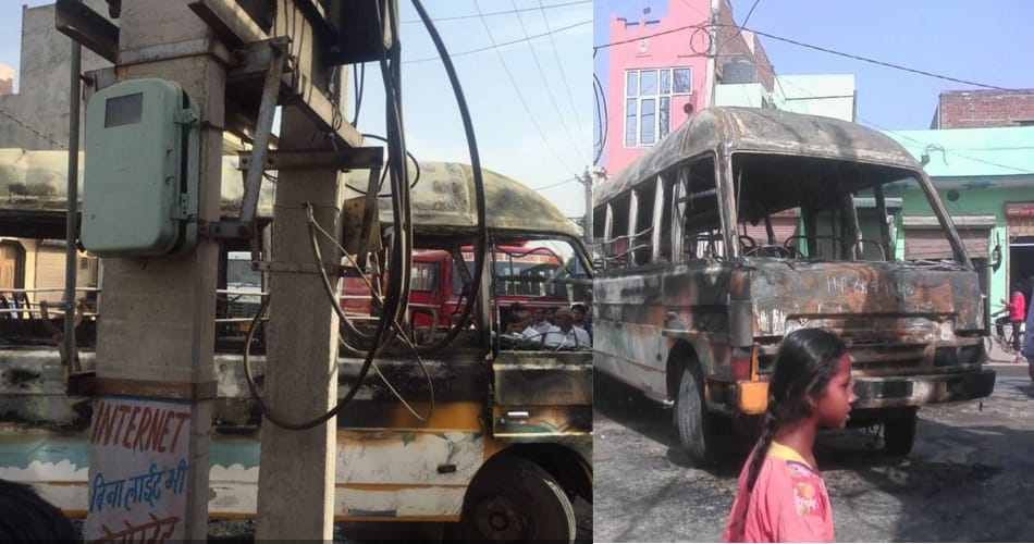 bus fire incident, school bus fire, burning school bus, sonipat, haryana