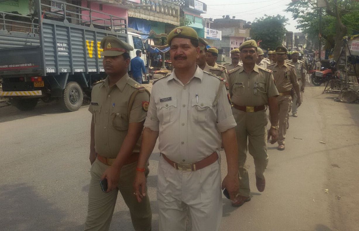 Police staged a flag march in Sohrtgdh
