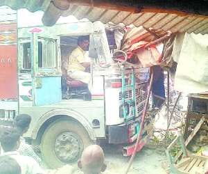 Truck rammed into a tea shop