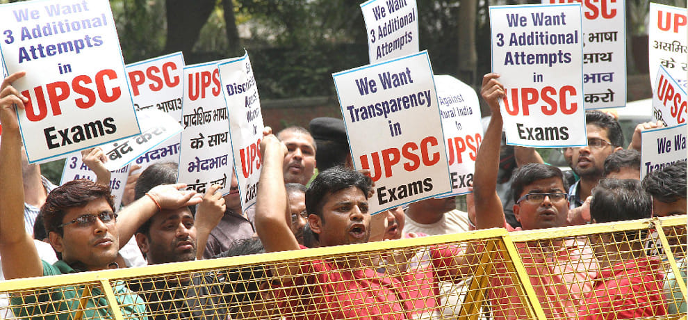 protest outside the headquarters of UPSC, demanding three other chances in Civil Service Examination