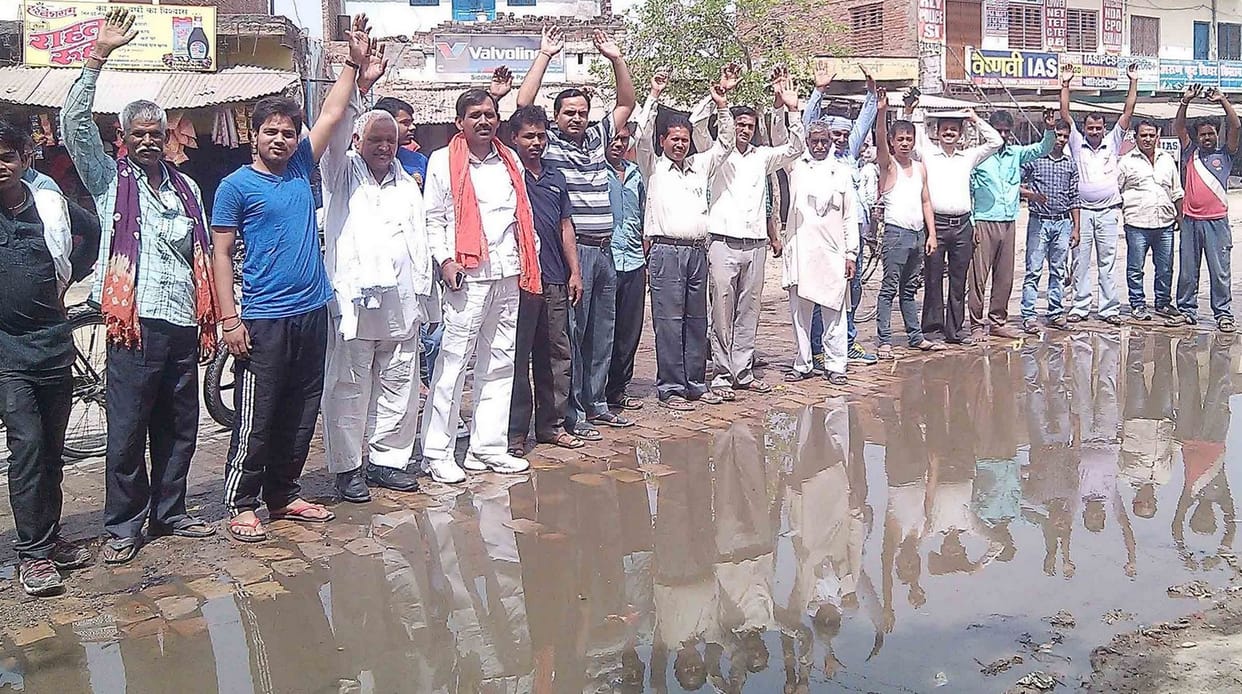 Dirty water flowing on the road