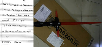 amazon surprizes a seven year old delhi boy rudra with giving him gift of lightsaber