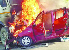 The driver of the car was burning, people are screaming
