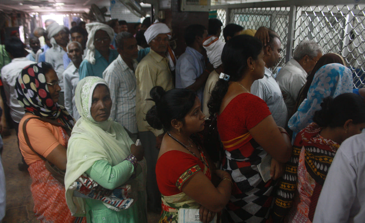 crowd at atm and banks