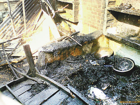 Two houses caught fire as soon as the procession departed, she burnt