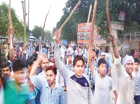offended villagers blocked the road
