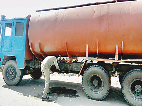 Half months stands abandoned petrol tanker