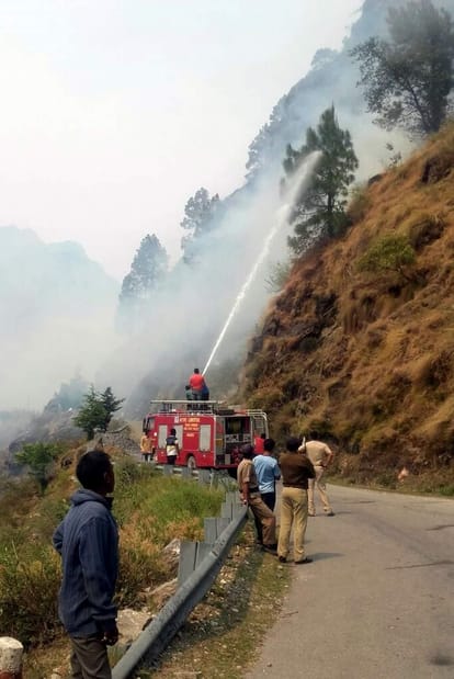 air force came with helicopter to control on forest fire