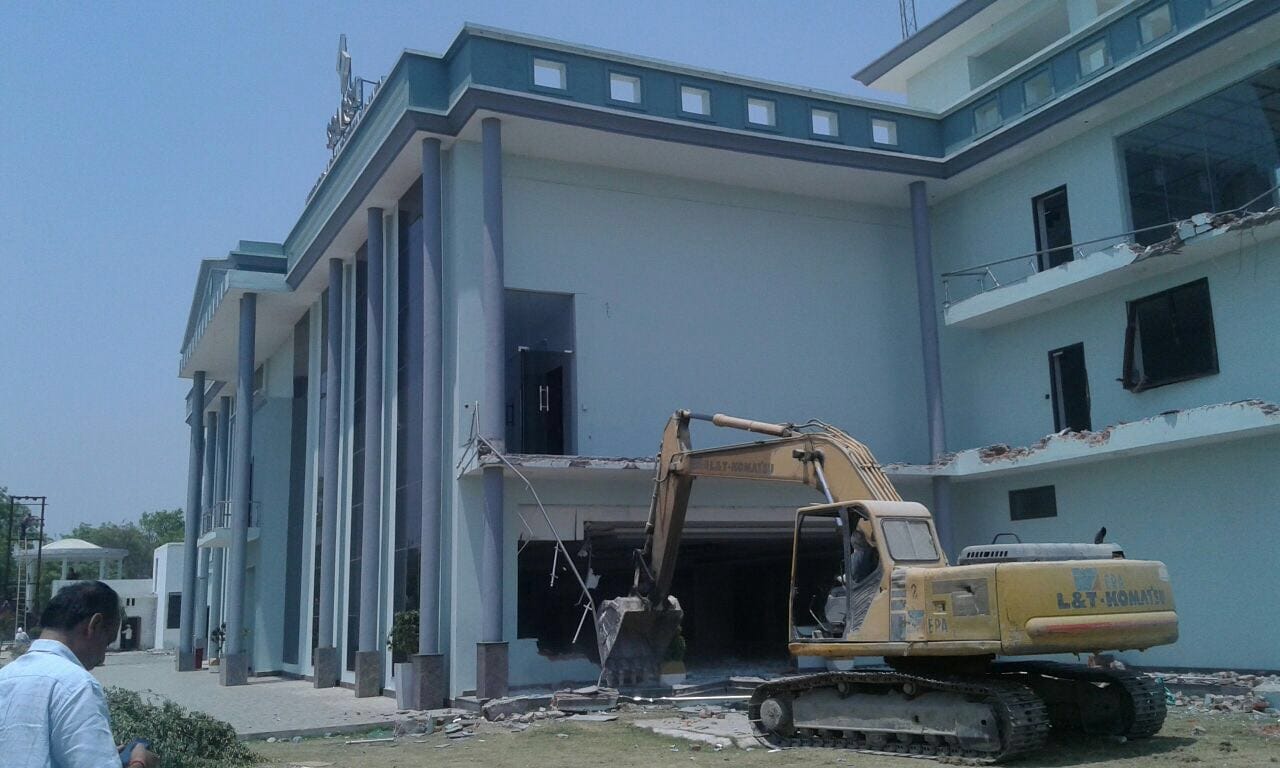 demolition of illegal hotel sparsh of sp mla rampal