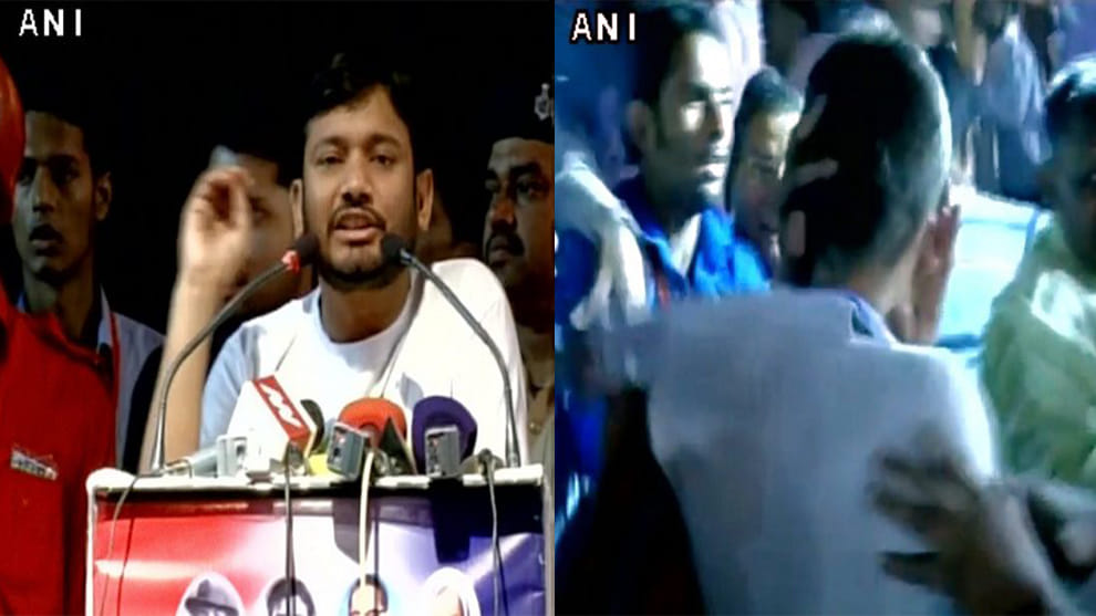 A man showed black flag to Kanhaiya Kumar in Patna