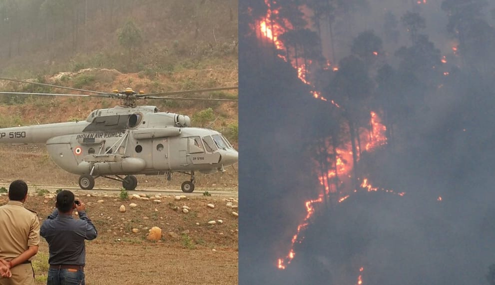 air force came with helicopter to control on forest fire