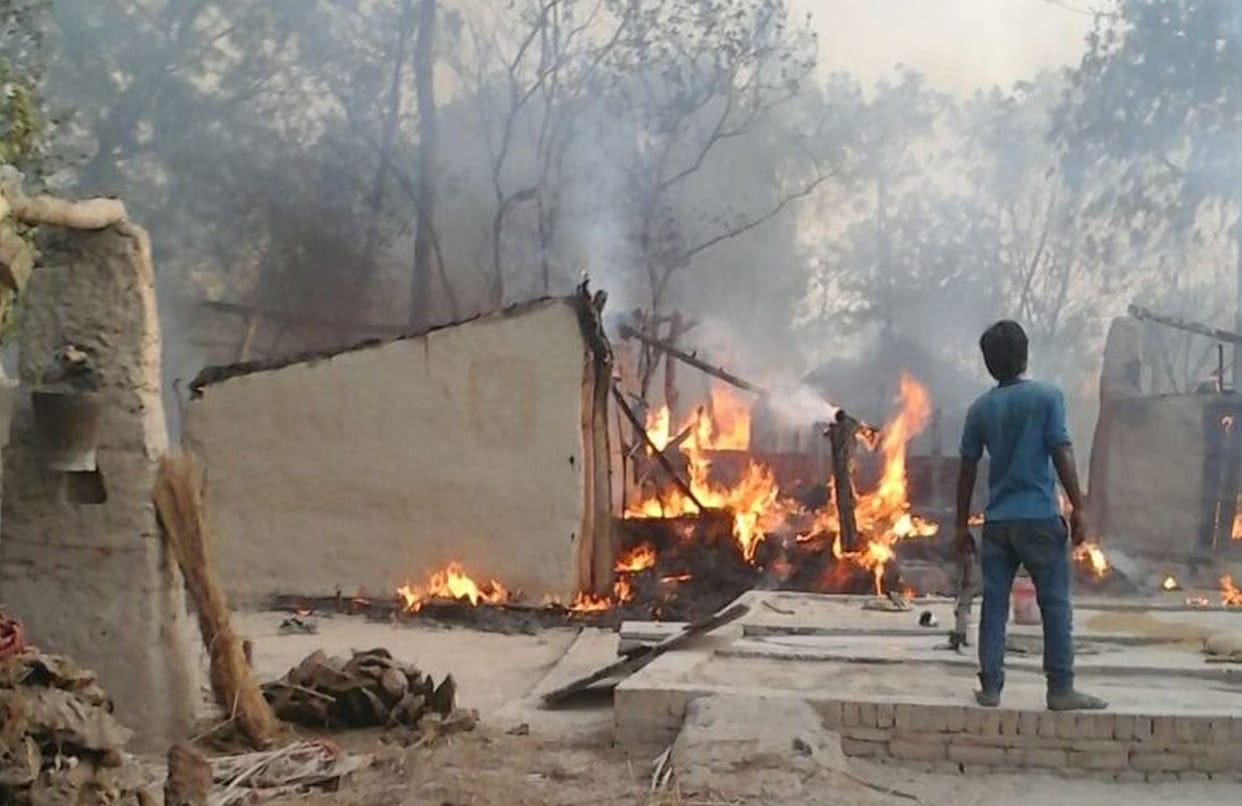 fire in two villages, two injured