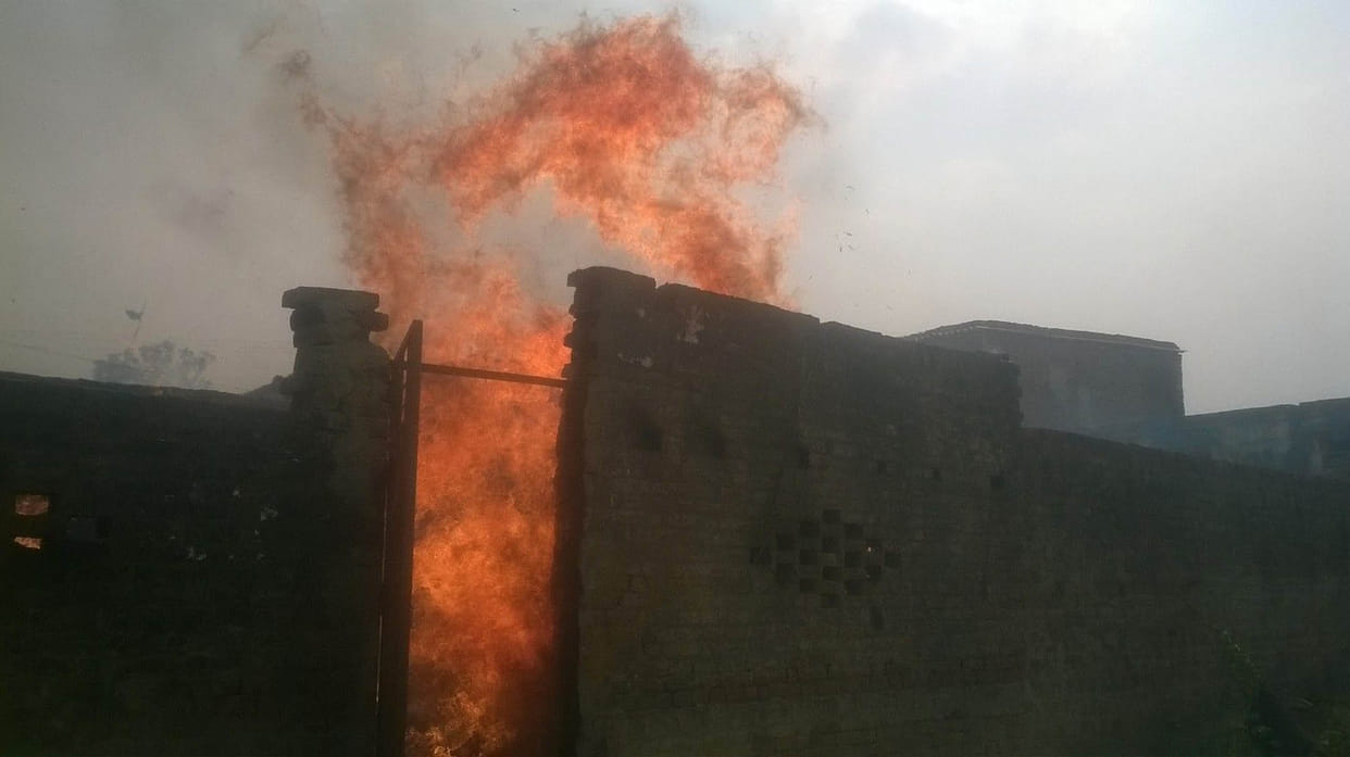The hut on fire, gas leak