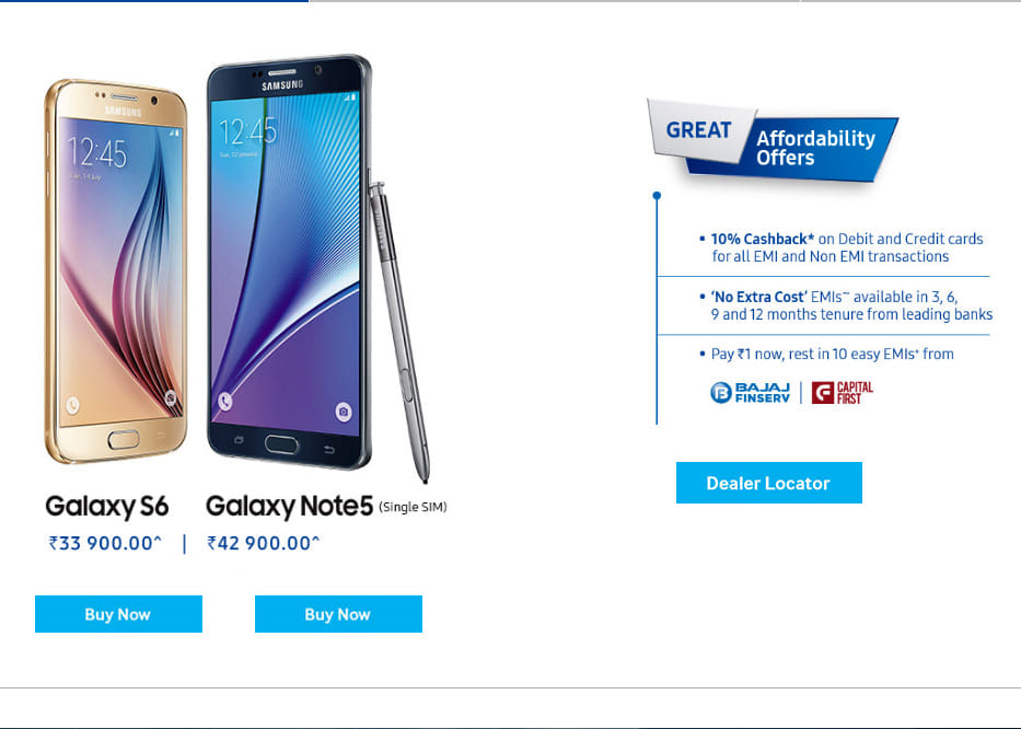 Samsung’s offers: Get Galaxy S6, Galaxy Note 5 at Re 1