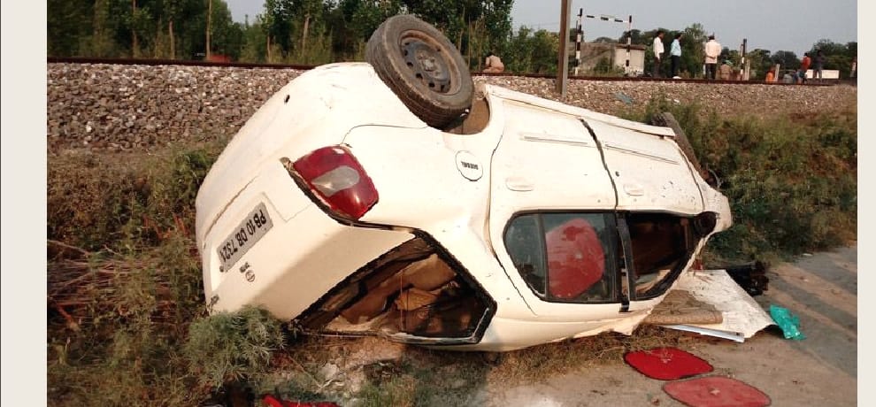 train and car accident at nangal, two died.