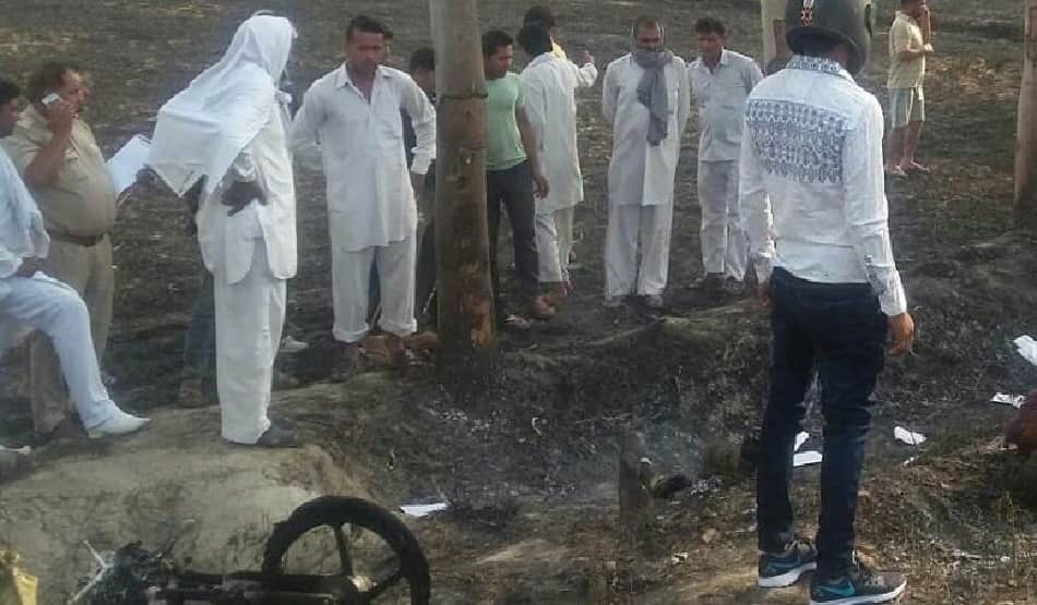 brutal incident: son burn alive with mother and bike due to fire at farm