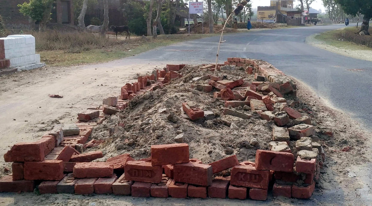  Broken bridge on Wall made of bricks