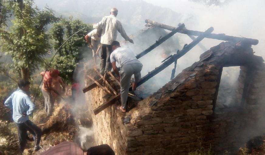fire on cow shed 
