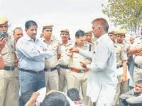 young man, angry people, raod jam, narnaul