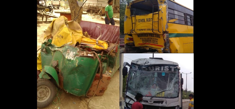 two buses and auto collides each other, 2 dies on spot