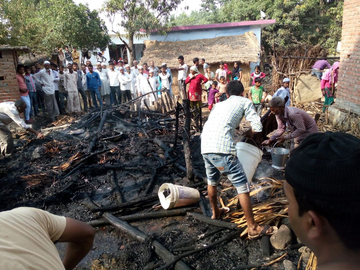 cow shed burnt in fire.