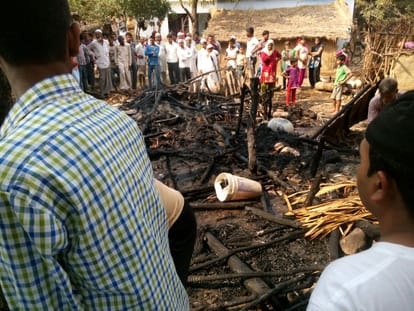 cow shed burnt in fire.