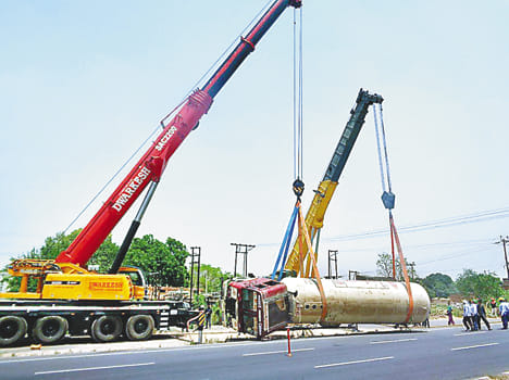 LPG tanker overturned on the highway
