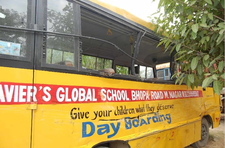 School bus and truck collision