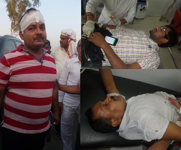 seven injured in firing and manhandling in Lucknow.