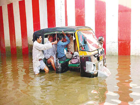 Water filled the railway under bridges, vehicles stranded