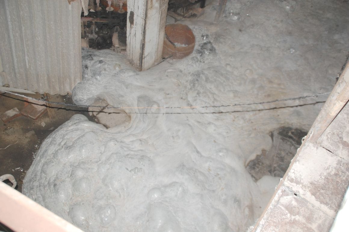 Cracked glass furnace in the factory, the fire