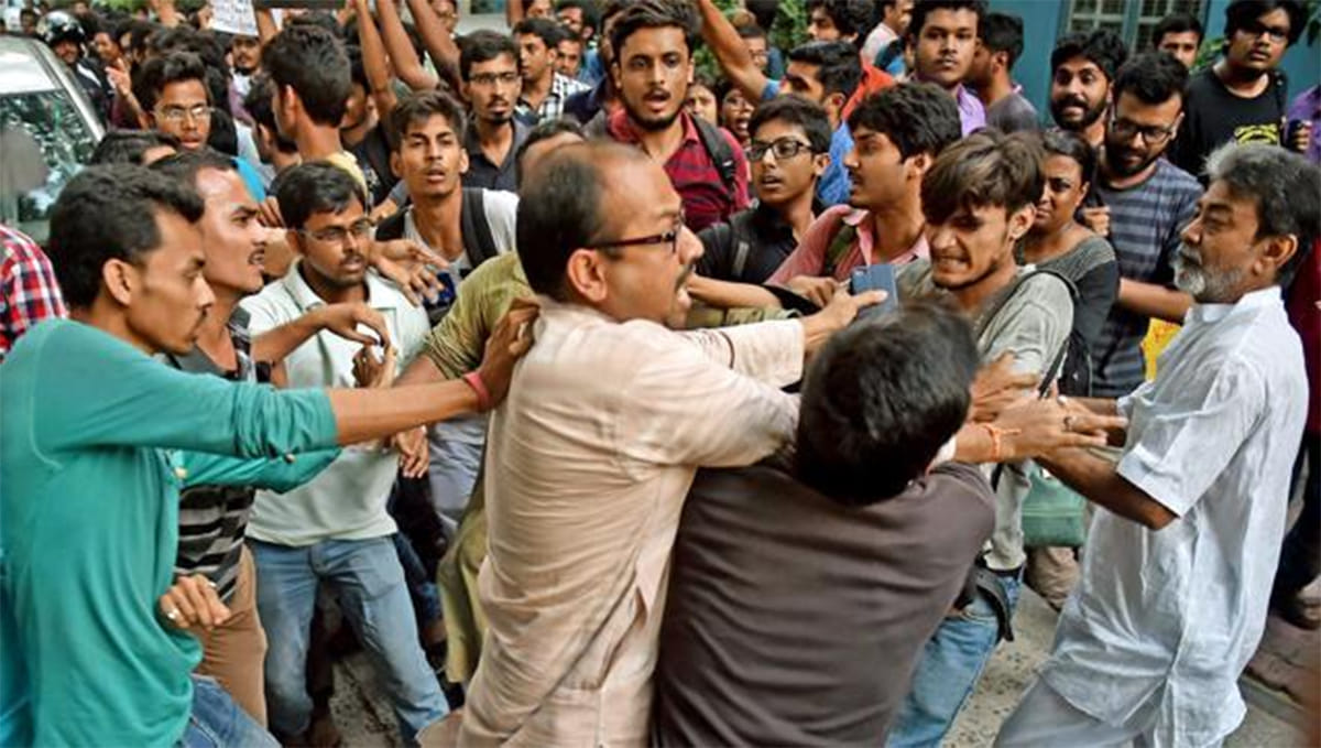 raised against RSS by students of Jadavpur University, Kolkata